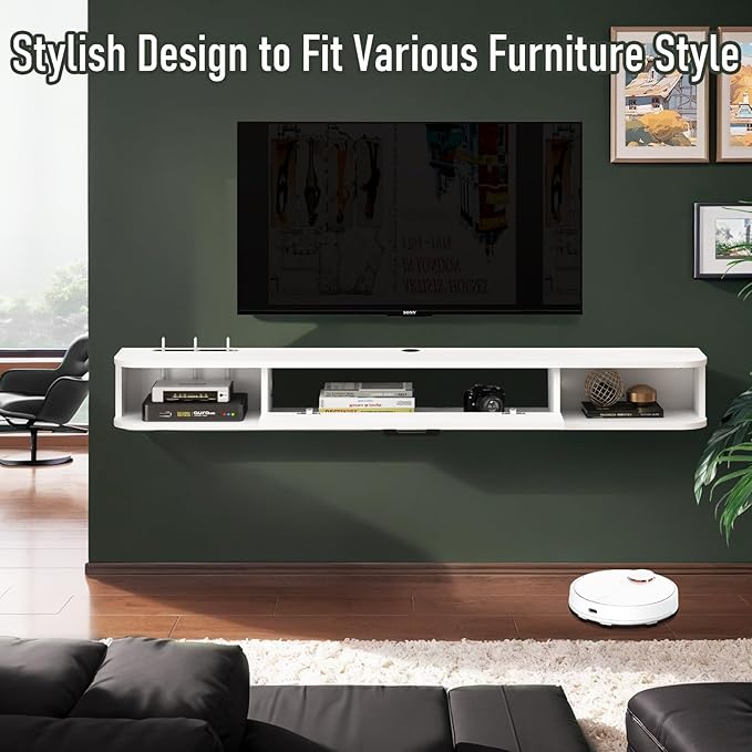 Floating TV Unit, 47'' Wall Mounted TV Cabinet, Floating Shelves with...