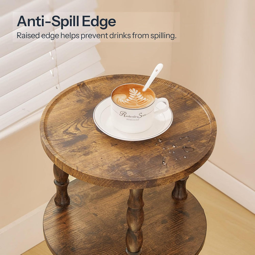 HOOBRO Round Side Table for Small Space, 3-Tier Small Round End Table with Ru...