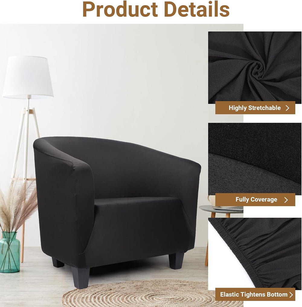 Chair Covers Armchair, 2 Pack Stretch Black Barrel Club Chair Slipcovers, Rou...