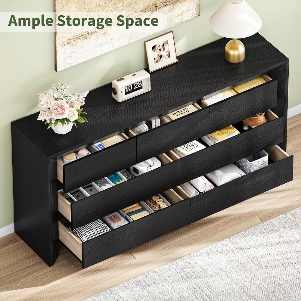 iPormis 7 Drawer Dresser for Bedroom, 57” Wide Wooden Dresser, Black