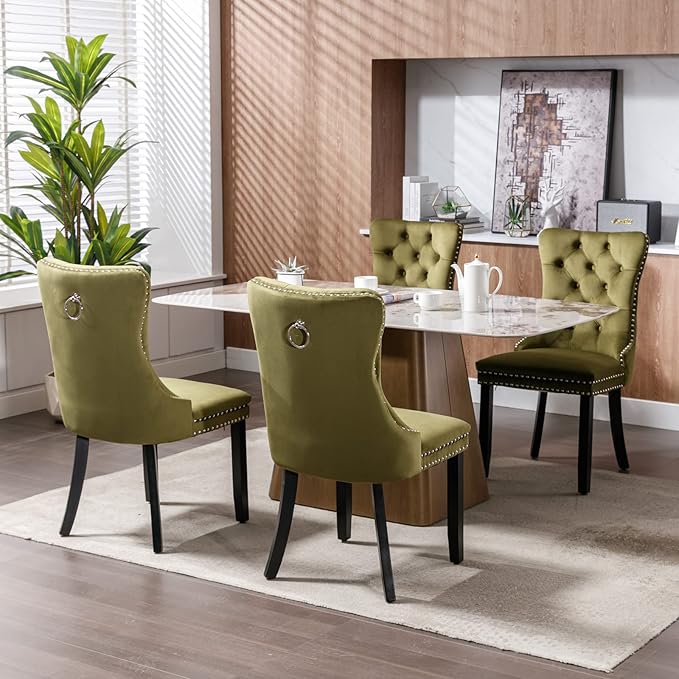 Velvet Dining Chairs Set of 4, Tufted Upholstered Dining Room Chairs with Bac...