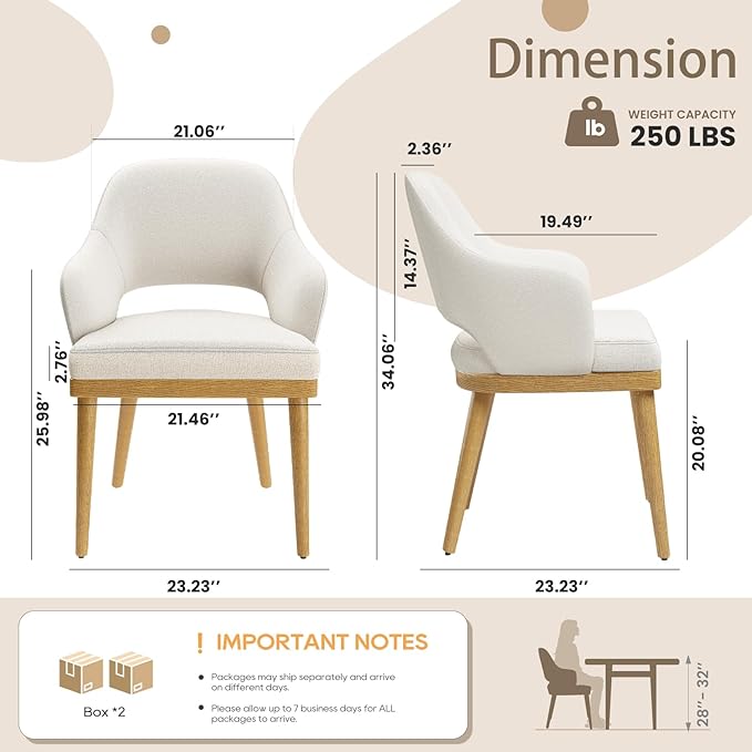 Wooden Dining Chairs Set of 4, Modern Fabric Upholstered Dining Room Chair, K...