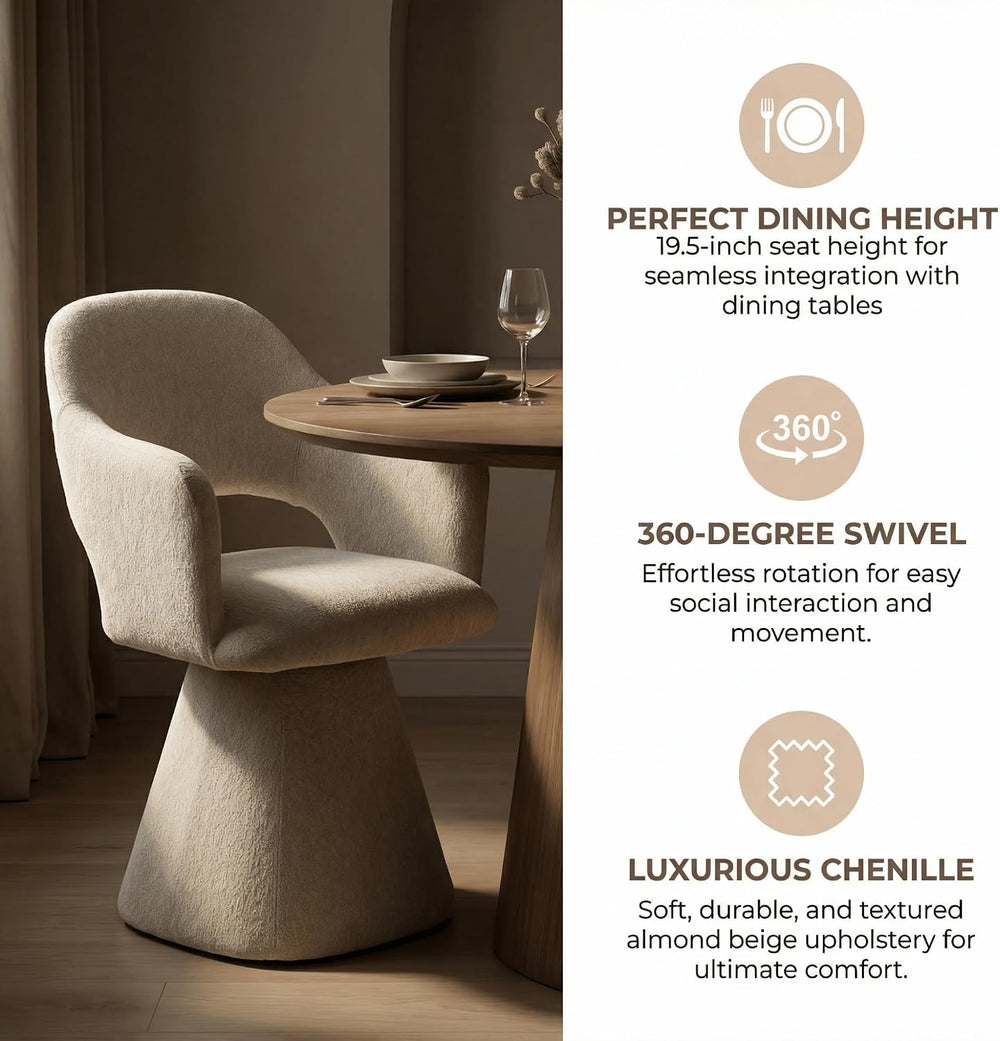 Hyfirm Swivel Dining Chair with Arms, Beige Chenille, 1PC