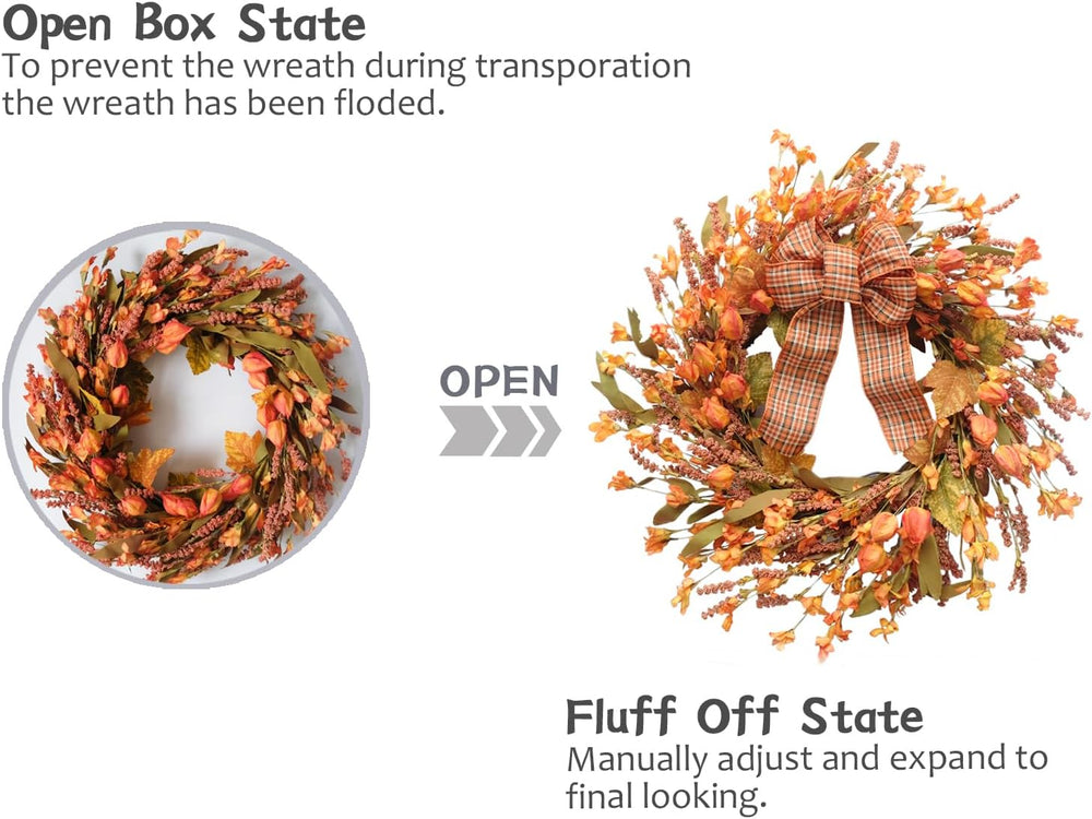 Idyllic 18 Inches Artificial Fall Wreath, Autumn Decoration with Berries &...