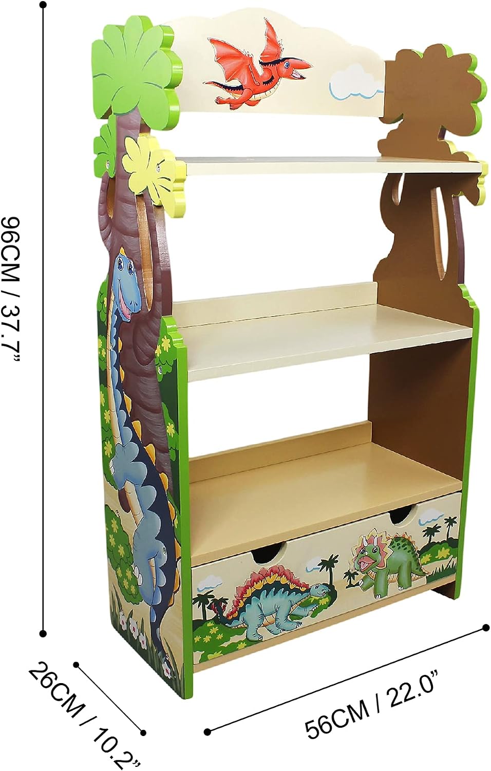 Fantasy Fields Dinosaur Kingdom Bookshelf with Storage Drawer, Multi