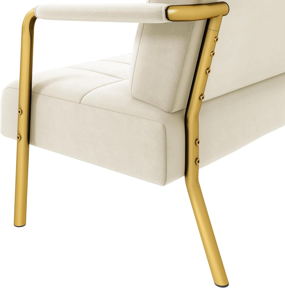 Yaheetech Small Chair Modern Armchair with Golden Frame, Beige