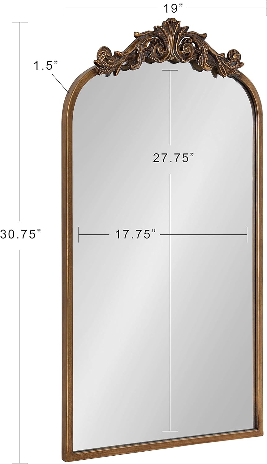 Kate and Laurel Arendahl Traditional Arch Mirror, 19 x 31 , Gold, Baroque Ins...