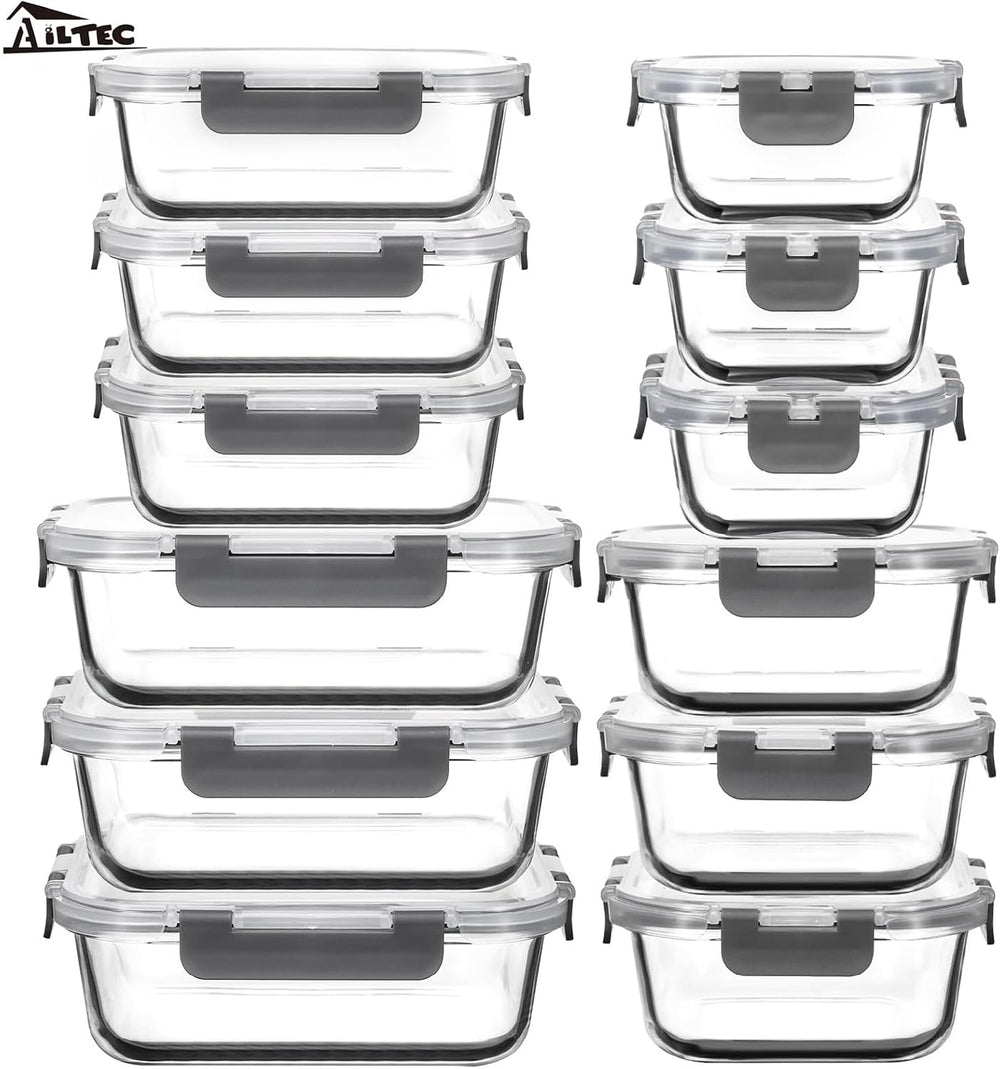 AILTEC 12 Pack Glass Food Storage Containers