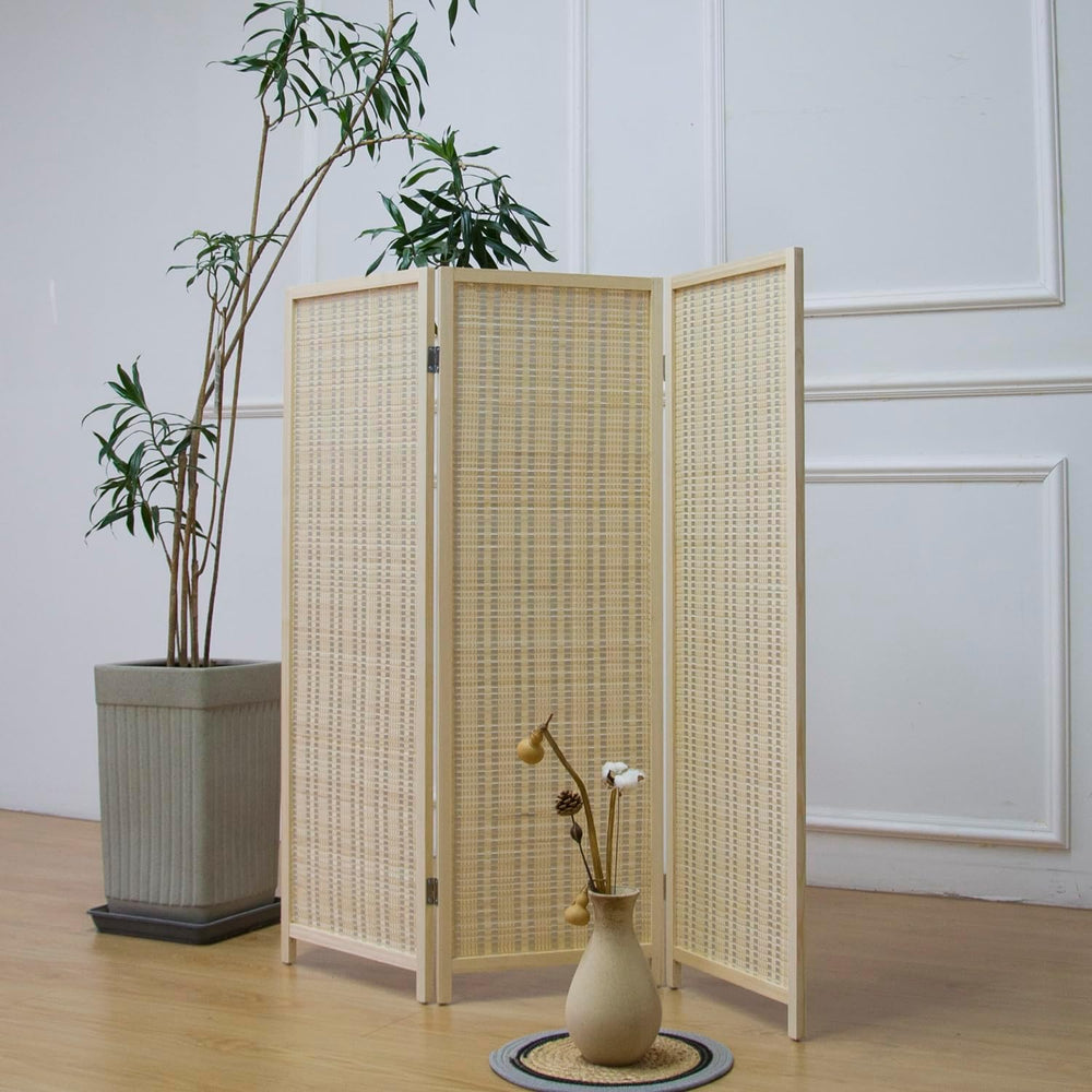 Furnnylane 3 Panel Short Room Divider Screen,Beige Freestanding Partition,Sma...