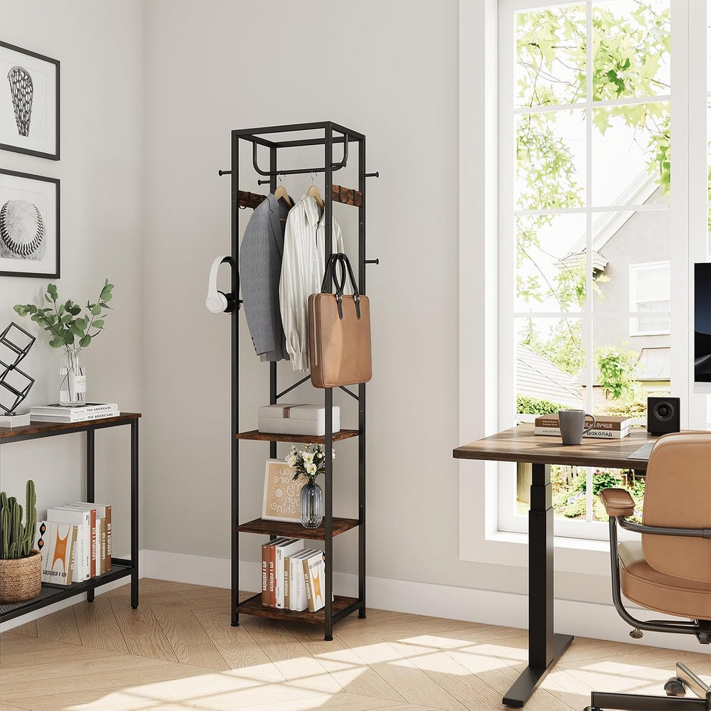 ELYKEN Coat Rack Freestanding, Hall Tree with 3 Storage Shelves and 12 Hooks,...