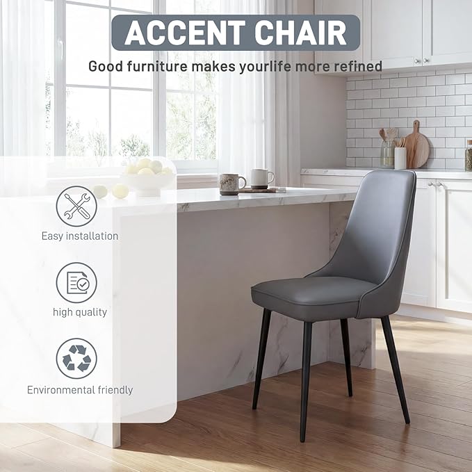 Modern Dining Chairs, Faux Leather Upholstered Dining Room Chair Kitchen Chai...