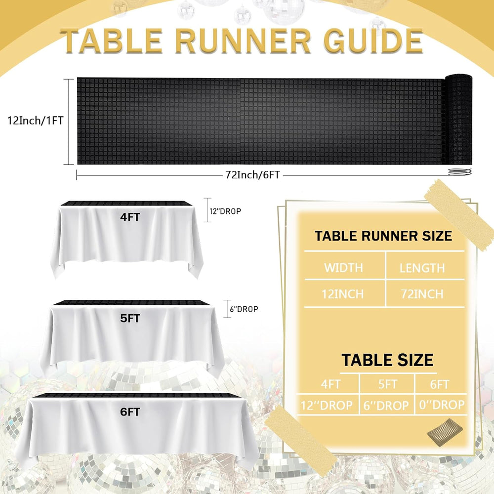 Disco Party Table Runners 6 Packs 12 x 72 Inches - Black Sequin Table Runners...