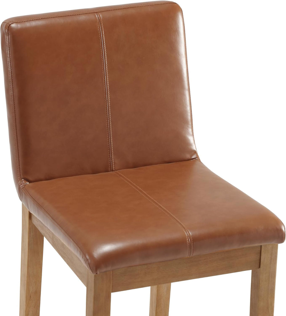 Kmax 26 Inch Bar Stools Set of 2 with Back Support, PU, Brown