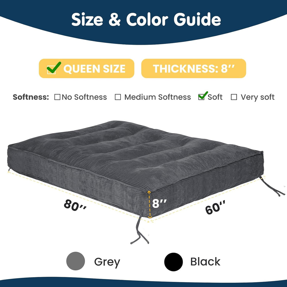 8 Inch Futon Mattress Queen Size, Futon Floor Sofa Bed Foldable with Soft Cor...