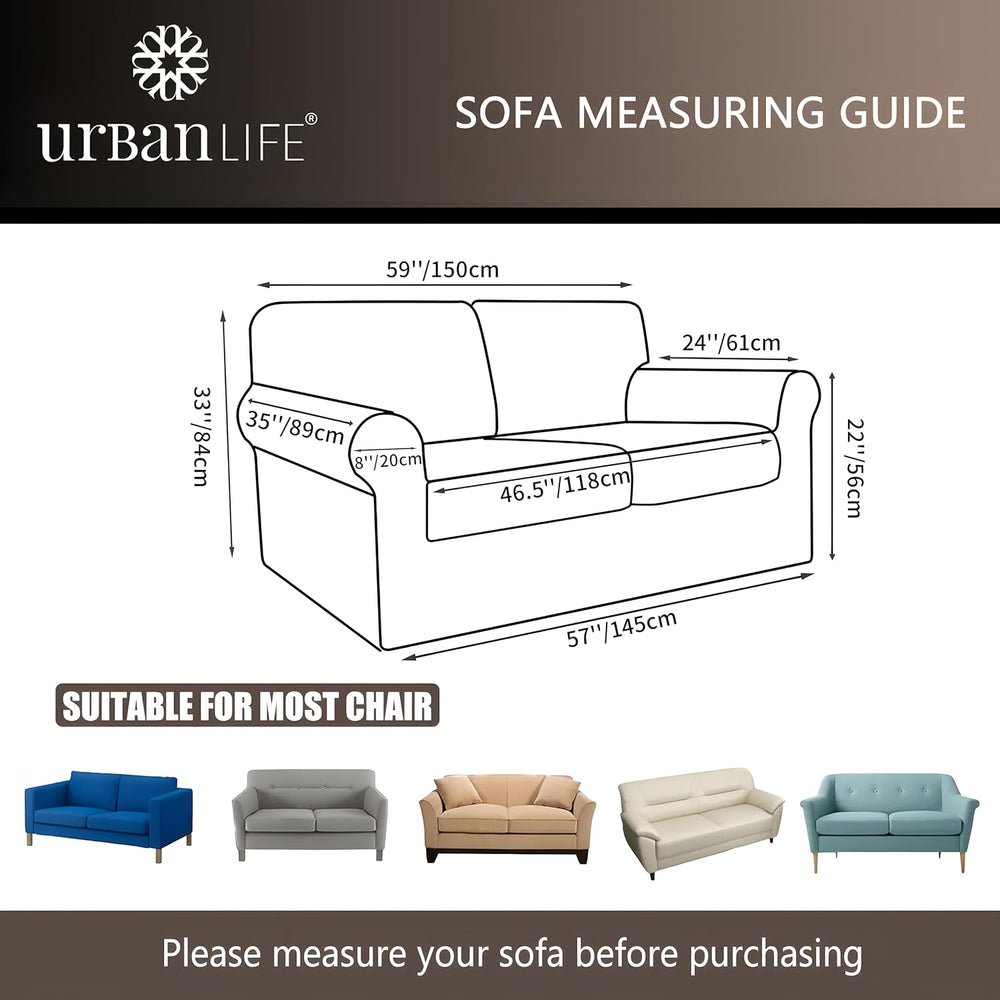 URBANLIFE 3-Piece Stretch Sofa Covers for 2 Cushion Couch, Light Gray
