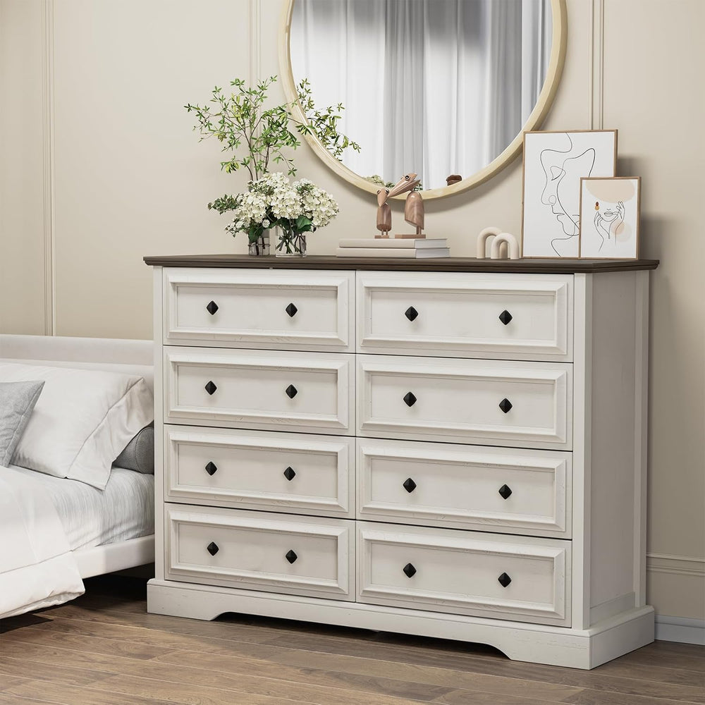VVFLU Farmhouse 8 Drawer Dresser for Bedroom, 54" Wide Wood Dresser with...