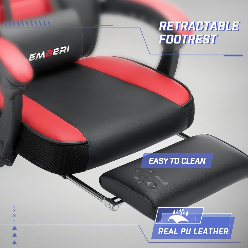 Big and Tall Gaming Chair, 400lb Capacity, Red