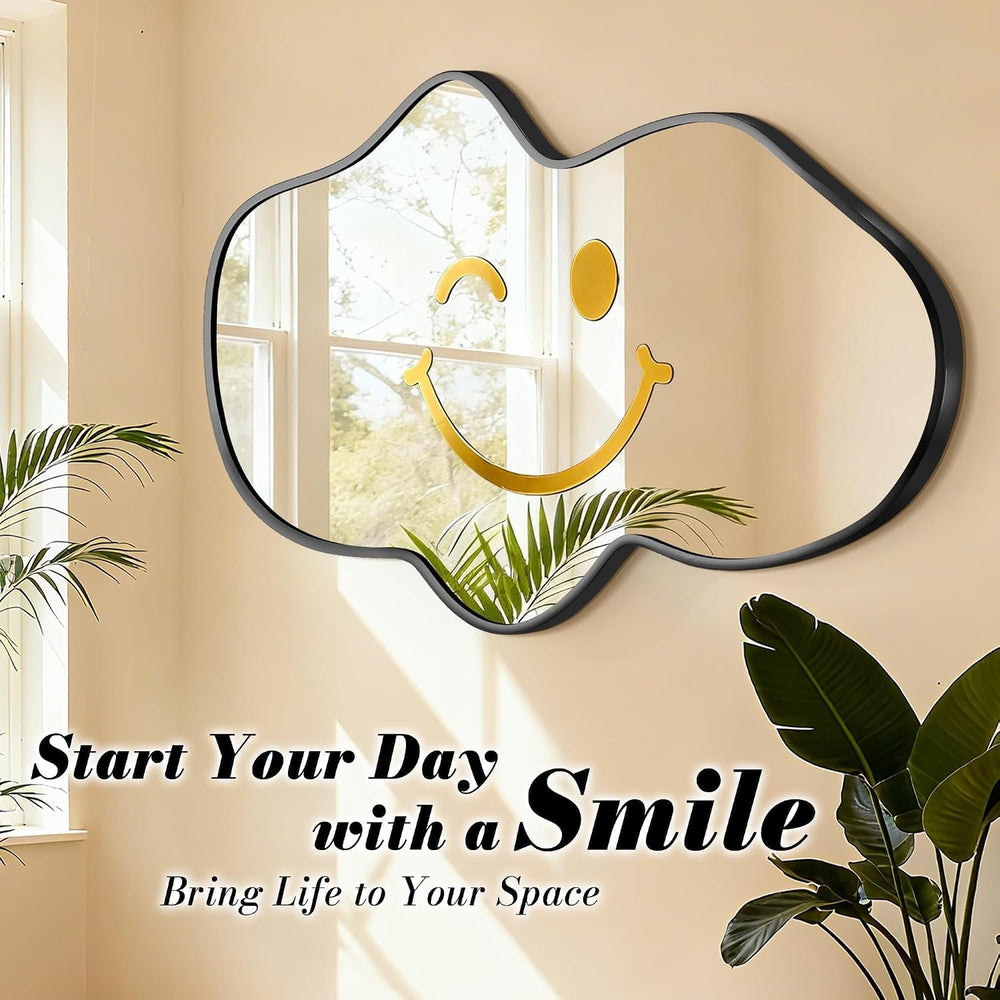 Irregular Wall Mirror, Asymmetrical Black Bathroom Wavy Mirror