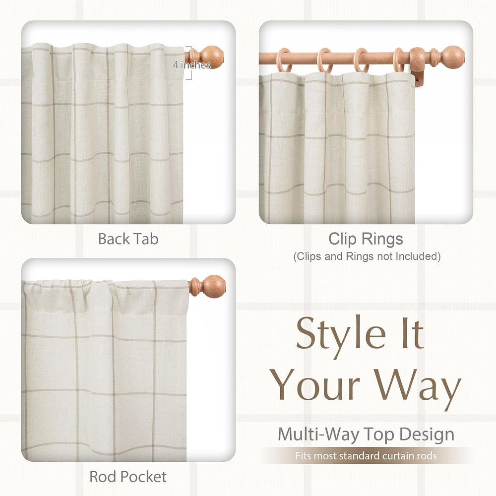 DriftAway 100% Blackout Plaid Linen Curtains 84 Inches Long 2 Panels Taupe