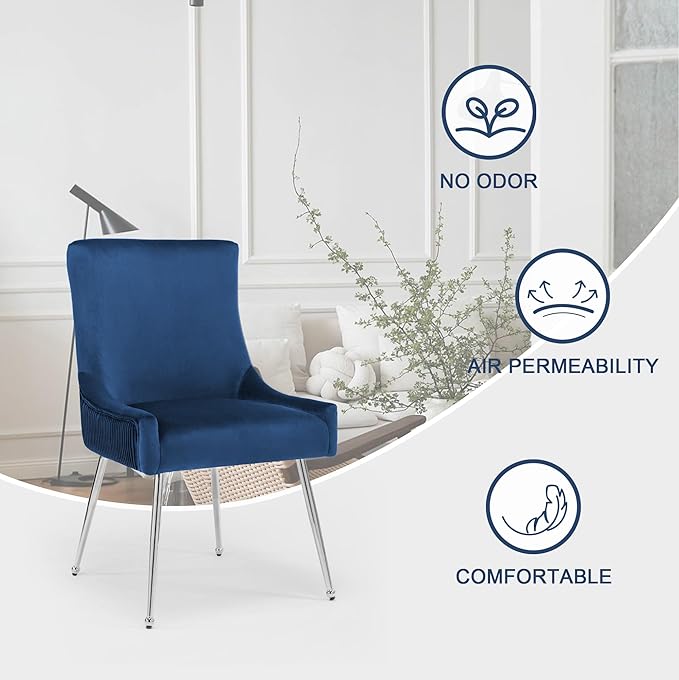 Velvet Dining Chairs Set of 4 with Silver Metal Legs, Modern Upholstered Kitc...