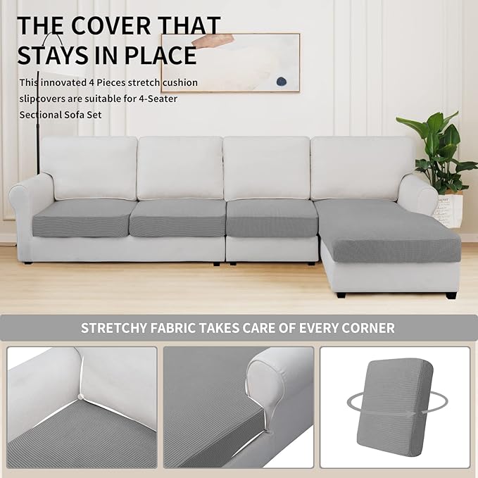 Easy-Going Stretch 4 Pieces Couch Cushion Covers
