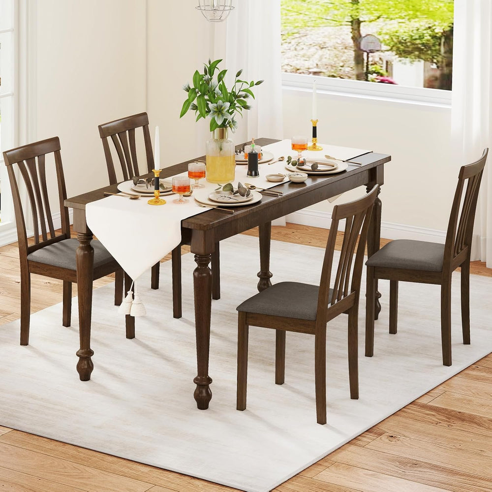Giantex Wooden Dining Chairs Set of 2, Linen Fabric Upholstered Kitchen Armle...