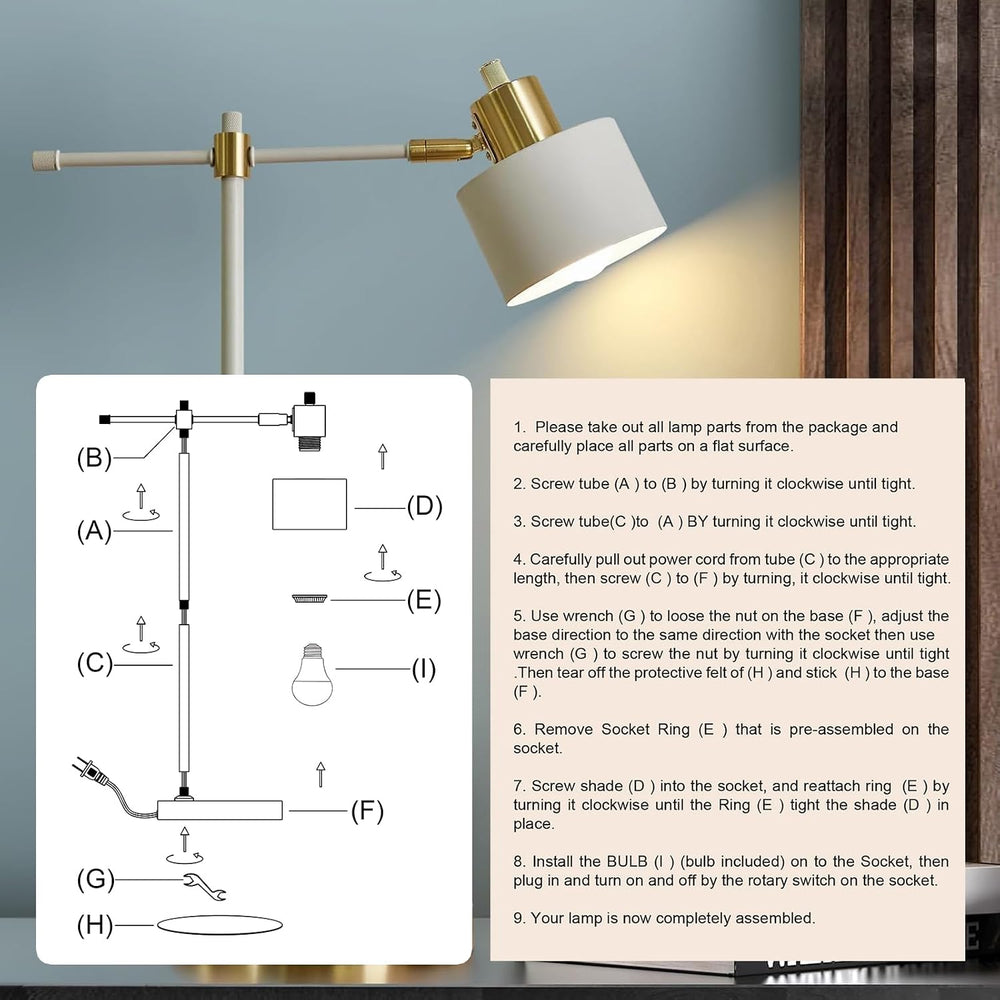 22.2" Modern Desk Lamp, Metal Table Lamp with LED Bulb, Adjustable Readi...