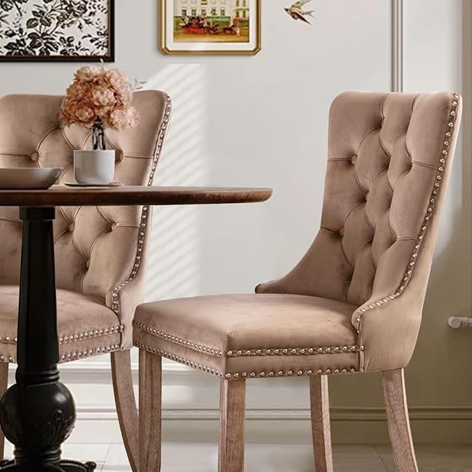 Velvet Upholstered Dining Chairs Set of 4, Modern Style Kitchen Side Chairs w...