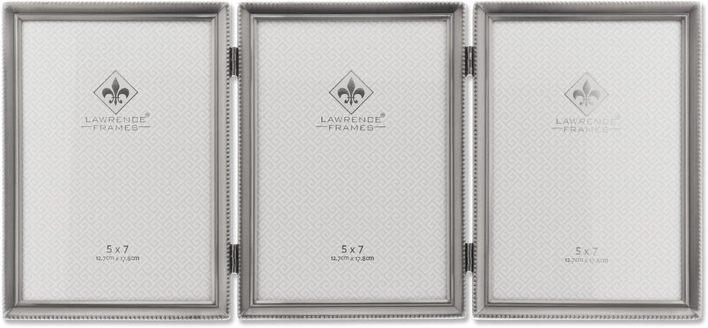 Lawrence Frames Bead Border Design, 5x7 Triple, Pewter