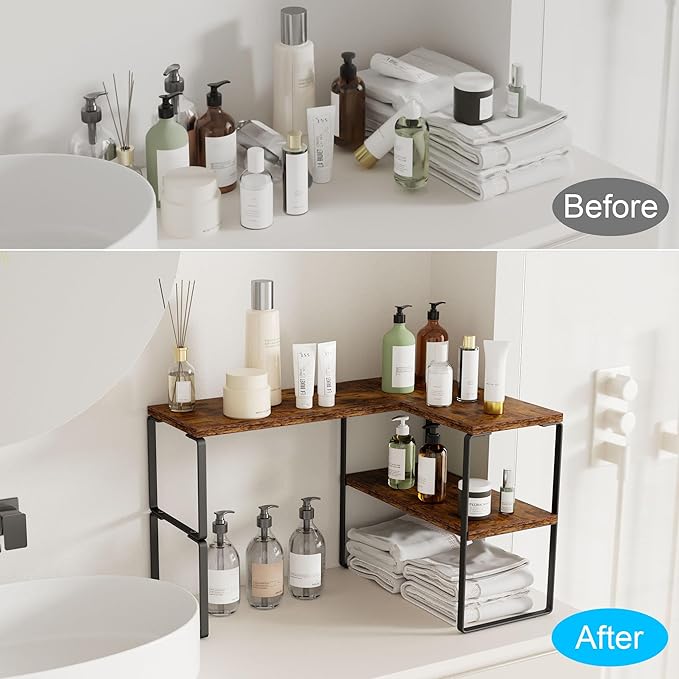 Golener Countertop Organizer Corner Shelf, 2-Tier Adjustable Stackable Corner