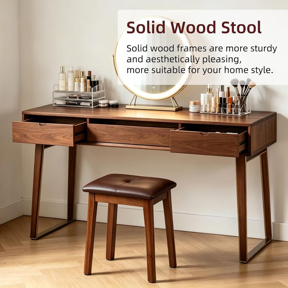 Solid Wood Vanity Stool with Cushion, 11" D x 15" W x 18" H - ...