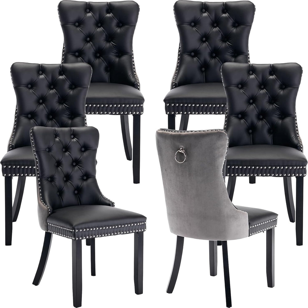 Modern Dining Chairs Set of 6, Tufted Upholstered Dining Chair with Solid Woo...