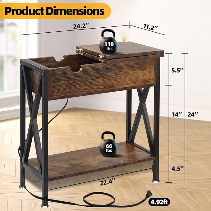 TooCust End Tables Living Room with Charging Station, 11.2" D x 24"...