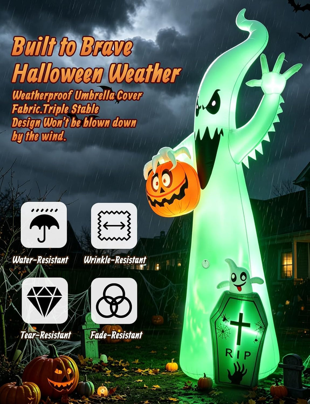 Elegear 12FT Ghost Halloween Inflatable, Motion-Activated Spooky Sounds