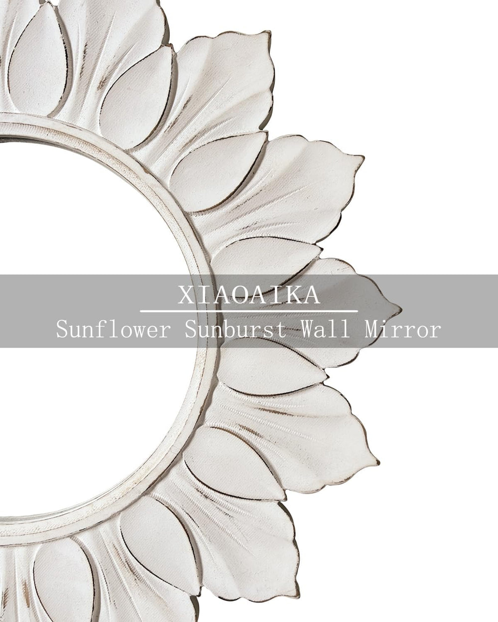 Sunflower Sunburst Wall Mirror, 22" Distressed White Wooden Frame