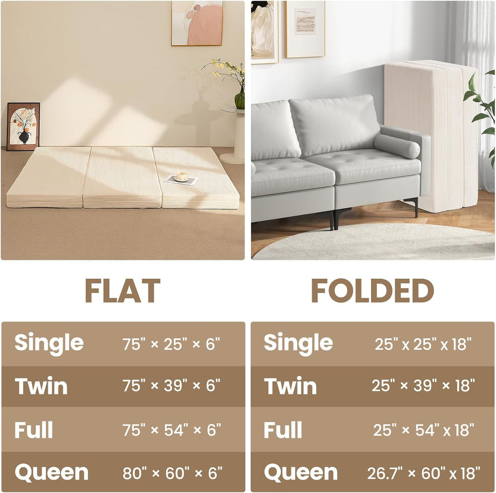 Foldable Mattress Queen Size, Folding Mattress with Removable Cover