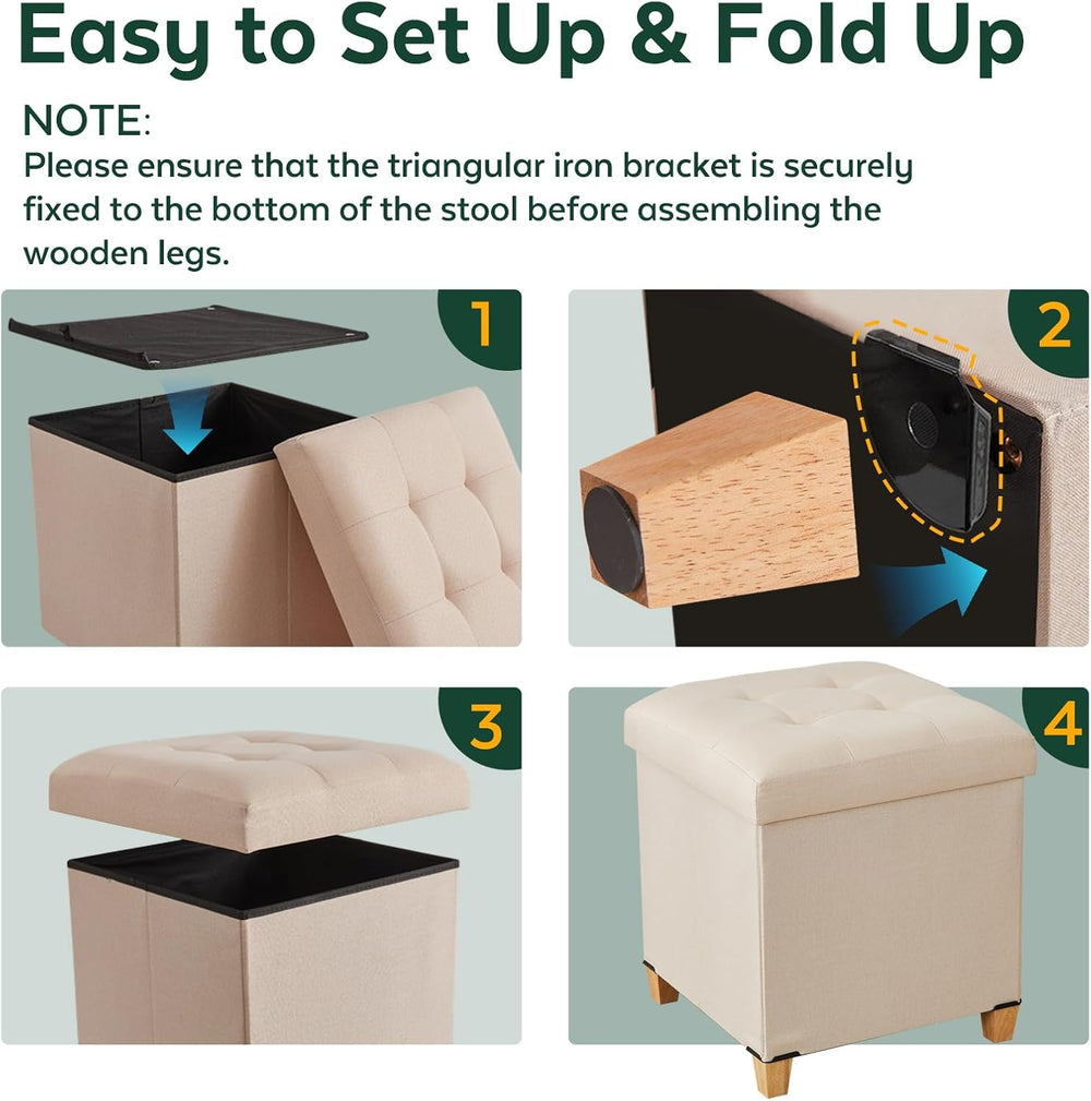 17.7" Ottoman with Storage, Square Storage Ottoman for Dorm, Faux Leathe...