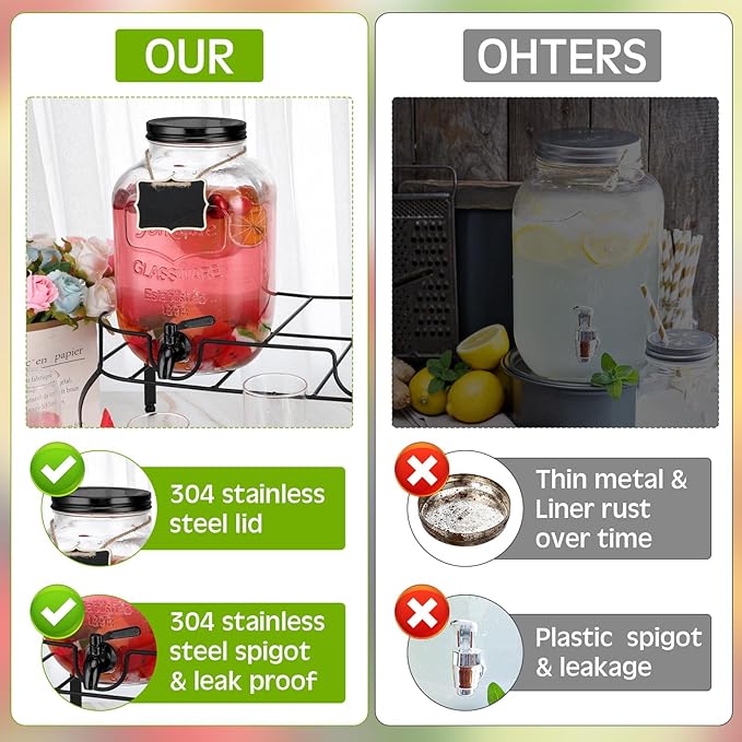 Lallisa 2 Pcs 2 Gallon Glass Drink Dispenser