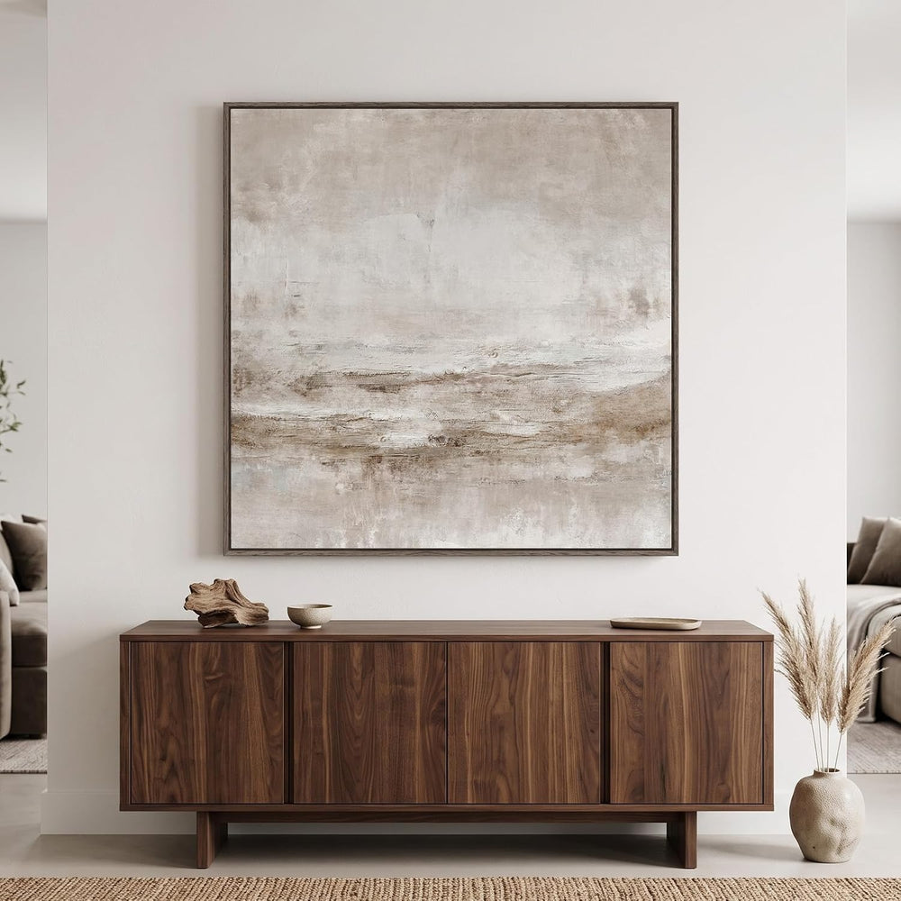 Oversized Framed Neutral Abstract Wall Art for Living Room Decor, 48x48 In