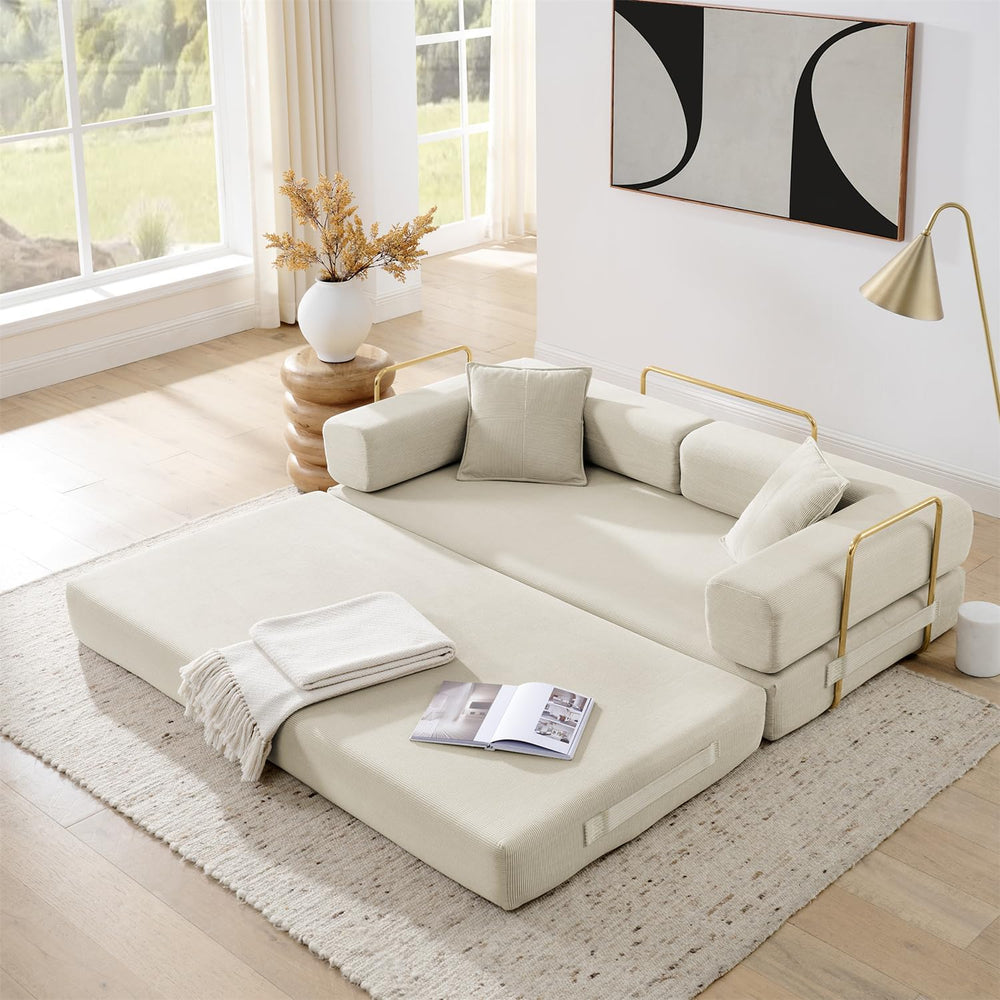 4-in-1 Folding Convertible Sofa Bed, 78 Inch Boneless Couch with Fixed-Shape ...