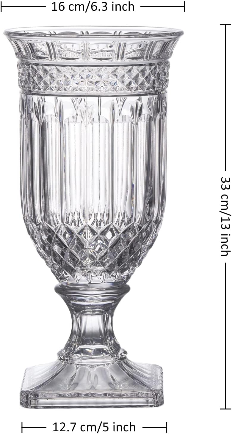 Joeyan 13" Glass Urn Vase,Tall Centerpiece with Ripple Diamond Pattern,T...