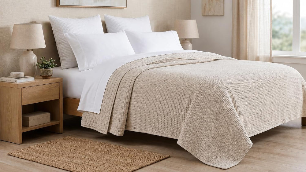 HILLFAIR 100% Combed Cotton Blanket– Queen Bed Blanket– Soft Cozy Warm Multip...