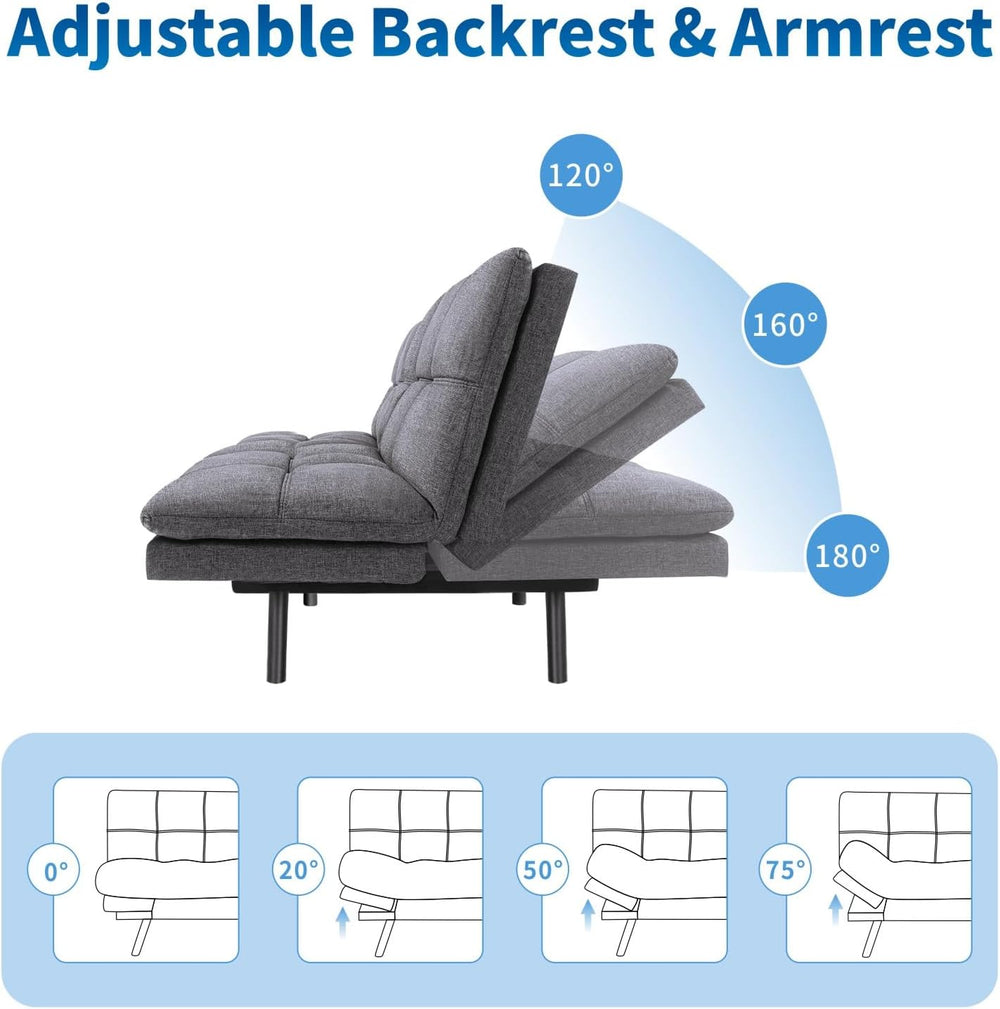 MUUEGM Futon Sofa Bed, 71" Convertible Linen Memory Foam Couch Bed, Mode...