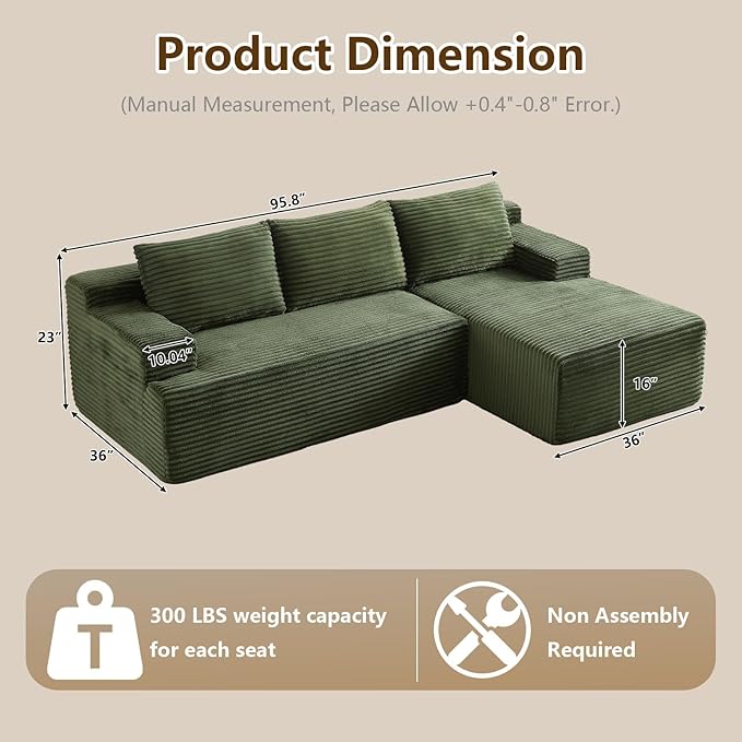 96.1" Modular Sectional Sofa Couches L-Shape Couch 3 Seat Modular Sofa C...