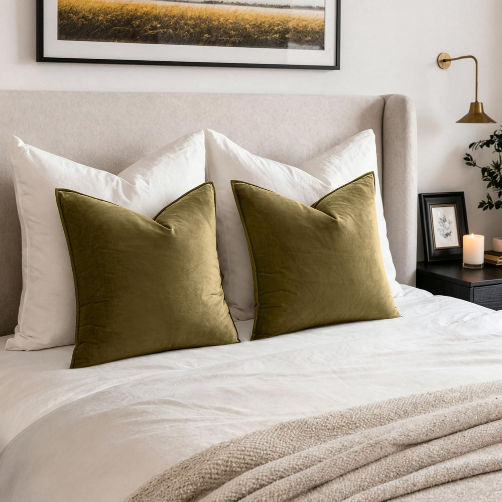 MIULEE Decorative Olive Green Velvet Euro Sham Throw Pillow Covers 24x24 in
