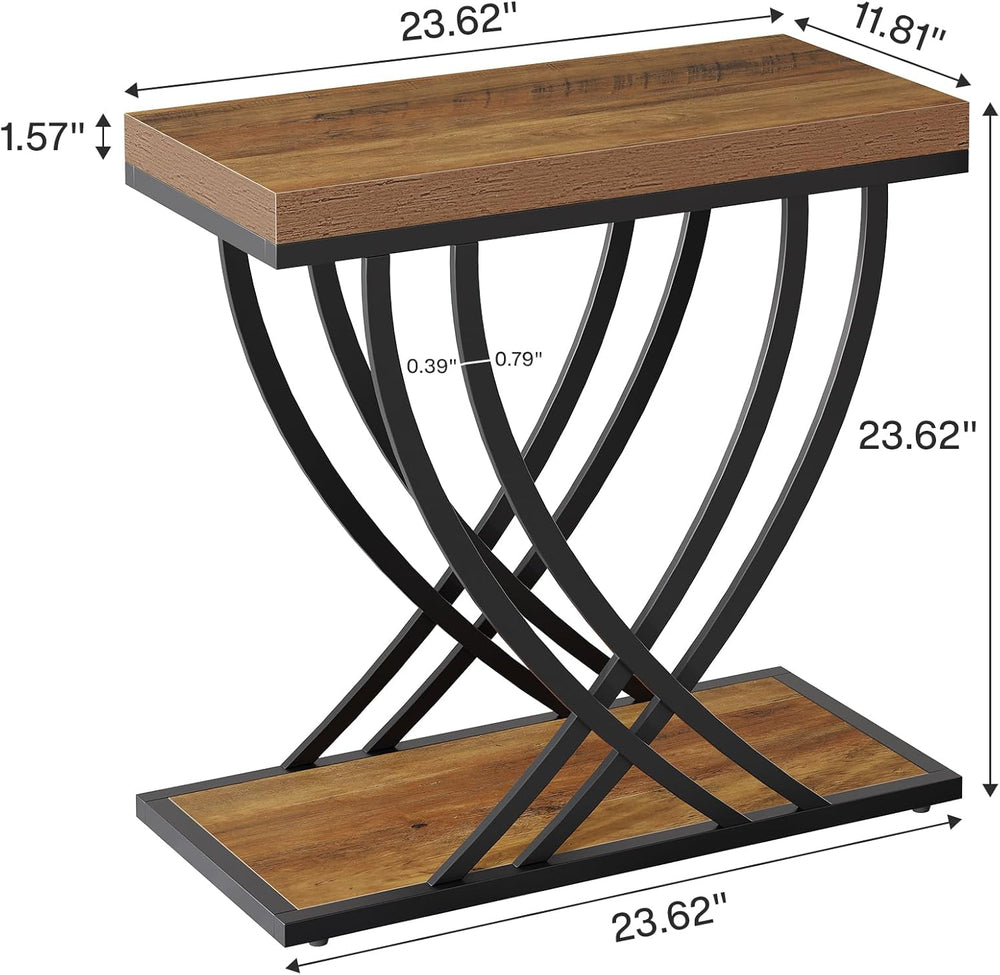 Tribesigns Side Table, 2-Tier Narrow End Table for Living Room, Industrial Ni...