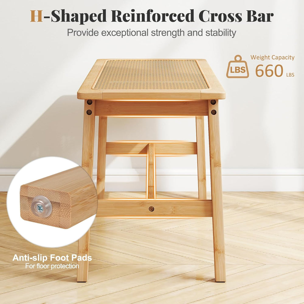 Giantex 39.5" Bamboo Dining Bench with Handwoven Rattan Seat, 600lbs Cap...