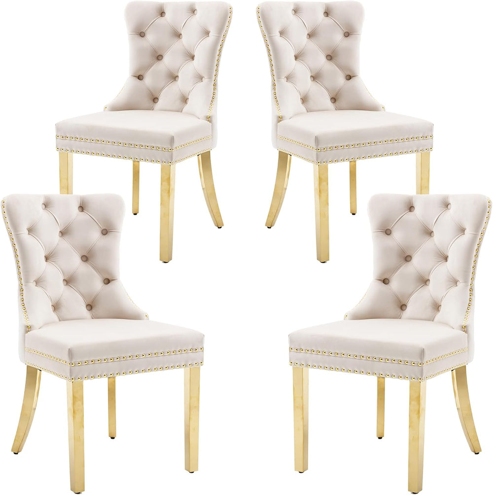 KCC Velvet Dining Chairs Set of 4, Upholstered High-end Tufted Dining Chair w...
