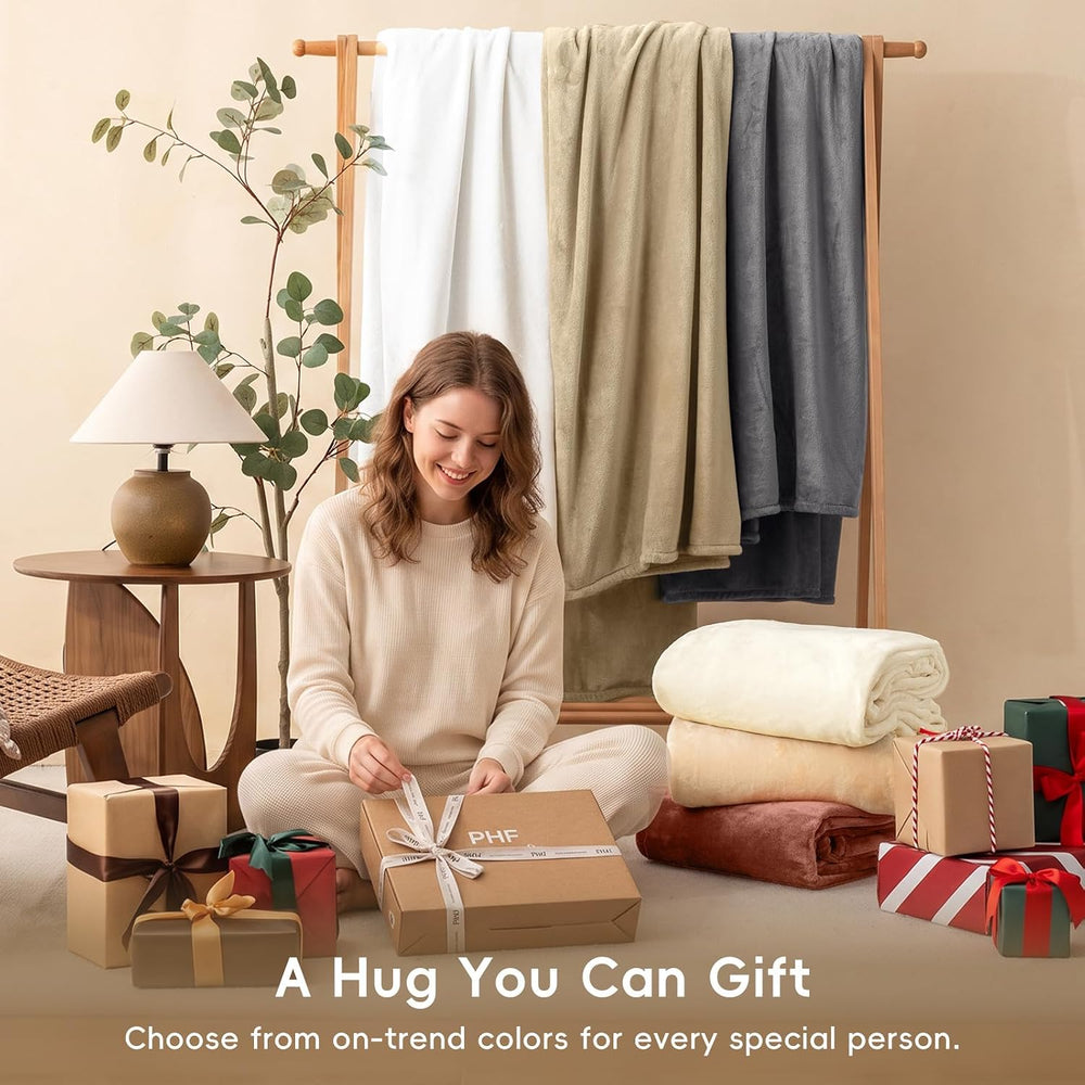 PHF Fleece Blanket King Size 108x90-300GSM Lightweight Airy Warmth, Khaki