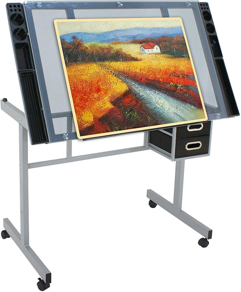 Adjustable Drafting Table Drawing Desk Art Craft Station Drafting Desk Glass ...